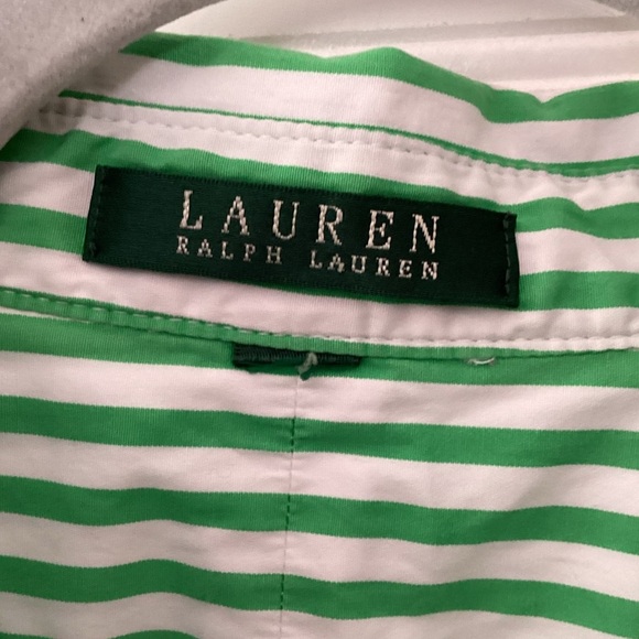 Lauren Ralph Lauren Green & White Striped 3/4 Sleeve Button Down Shirt size 2X - Picture 3 of 8